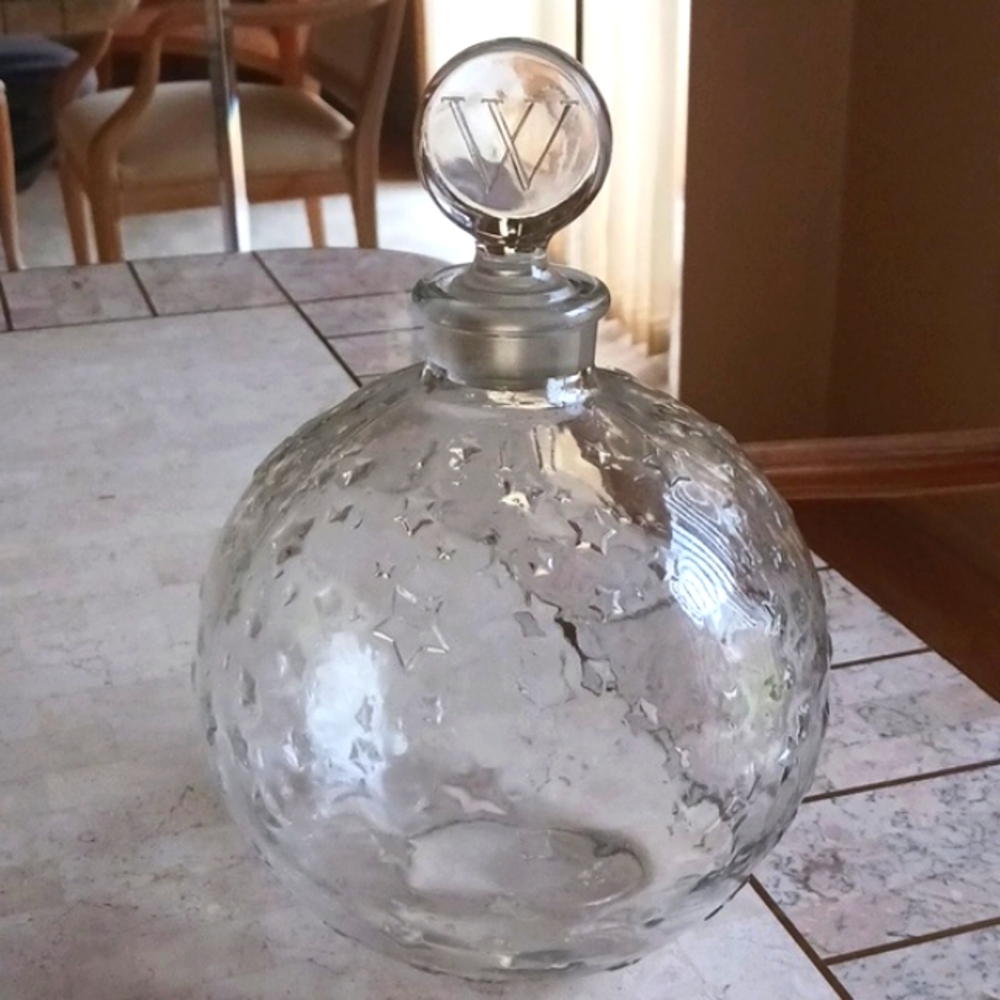 Vintage Large Perfume Bottle With Top  Plug..all Thick Glass With Stars Pattern